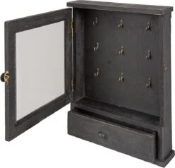 Clayre & Eef Sleutelkastje 36x9x47 Cm Zwart Hout Glas Sleutelhouder Sleutelrekje -Clayre & Eef 1200x1155 5