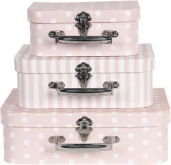Clayre & Eef Decoratie Koffer Set Van 3 30x21x9/25x18x9/20x16x8 Cm Roze Wit Karton Rechthoek Opbergkoffer Koffer -Clayre & Eef 1200x1157 1