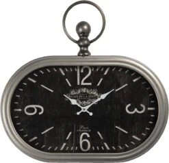 Clayre & Eef Wandklok 50x44 Cm Zwart Ijzer Glas Ovaal Muurklok Hangklok Keukenklok -Clayre & Eef 1200x1157 3