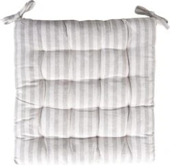 Clayre & Eef Stoelkussen Verhogingskussen 40x40 Cm Grijs Katoen Vierkant Strepen Zitkussen Tuinkussen Tuinstoelkussen