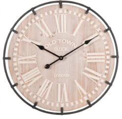 Clayre & Eef Wandklok Ø 60x5 Cm Bruin Hout Rond Muurklok Hangklok Keukenklok