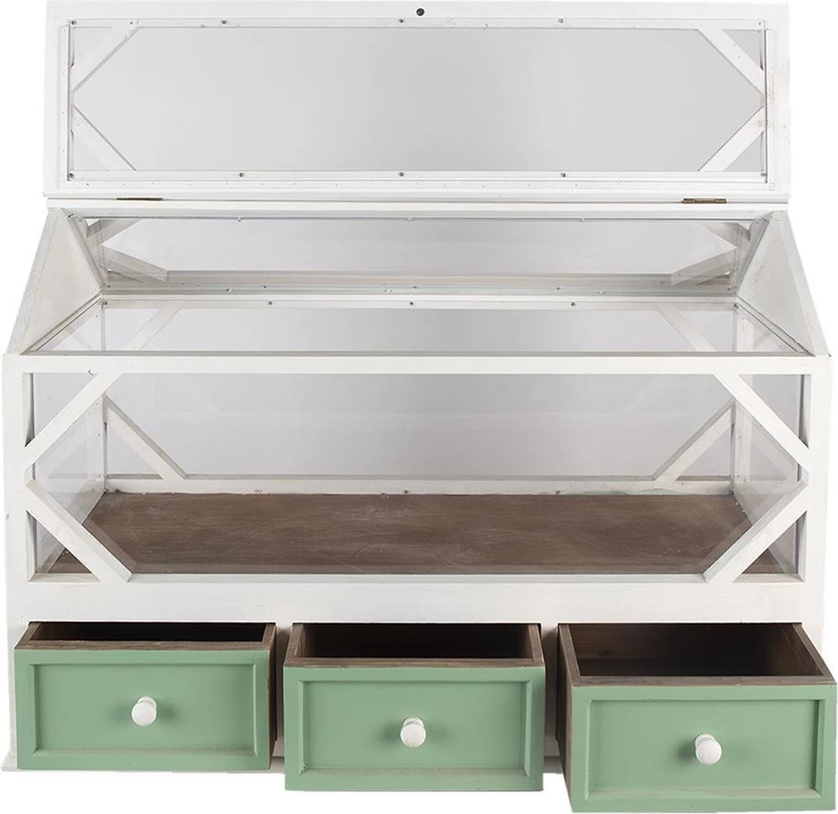 Clayre & Eef Decoratie Kweekkastje 76x33x51 Cm Wit Groen Hout Glas Rechthoek Kweekkas 7 Clayre & Eef Decoratie Kweekkastje 76x33x51 Cm Wit Groen Hout Glas Rechthoek Kweekkas - Afbeelding 5
