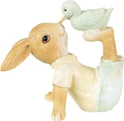 Clayre & Eef Beeld Konijn 7 Cm Bruin Groen Kunststof Woonaccessoires Paashaas Pasen