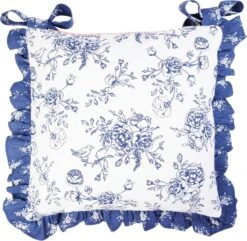 Clayre & Eef Kussenhoes Stoelkussen MMRG26 40*40 Cm - Blauw 100% Katoen Sierkussen Kussensloop Kussenbeschermer