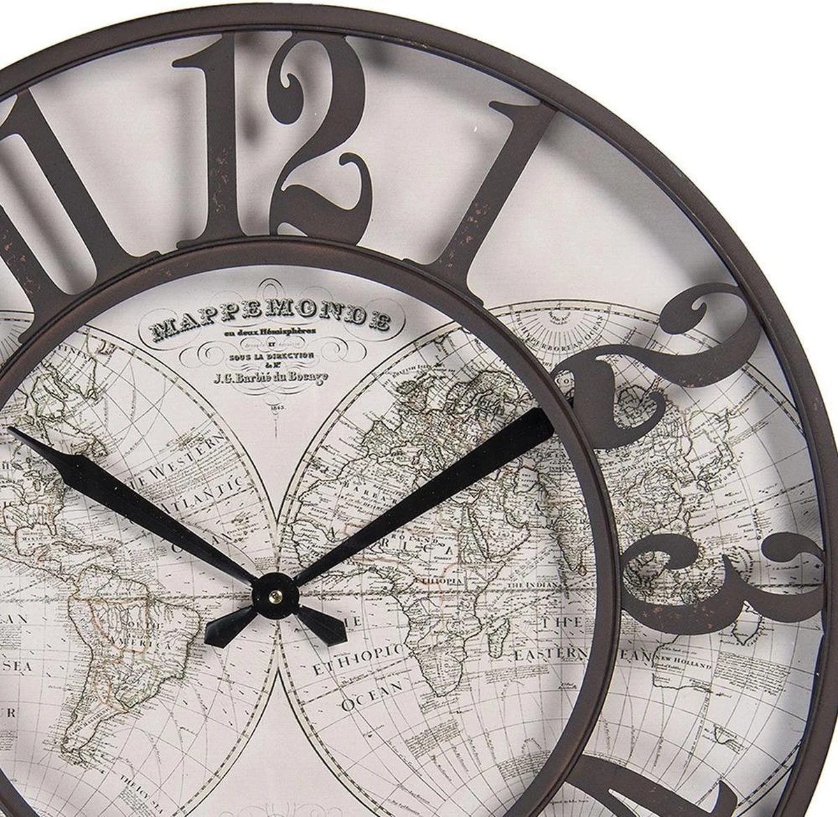 Clayre & Eef Wandklok Ø 60 Cm Bruin Ijzer Rond Wereldkaart Muurklok Hangklok Keukenklok 4 Clayre & Eef Wandklok Ø 60 Cm Bruin Ijzer Rond Wereldkaart Muurklok Hangklok Keukenklok - Afbeelding 2