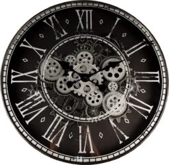 Clayre & Eef Wandklok Ø 50 Cm Zwart Kunststof Rond Muurklok Hangklok