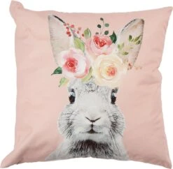 Clayre & Eef Kussenhoes 45x45 Cm Roze Wit Polyester Vierkant Konijn Sierkussenhoes Kussen -Clayre & Eef 1200x1175 1