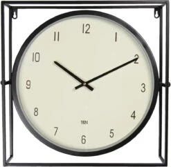 Clayre & Eef Tafelklok 46x10x46 Cm Zwart Beige Ijzer Vierkant Tafelklokken Binnen Staand Klokje Tafelklokje -Clayre & Eef 1200x1175 6