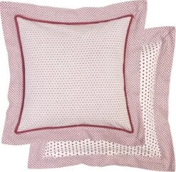 Clayre & Eef - Katoenen Kussen Hoes - 40 X 40 Cm - Met Stippen En Stipjes In Wit Met Rood - DOT22R
