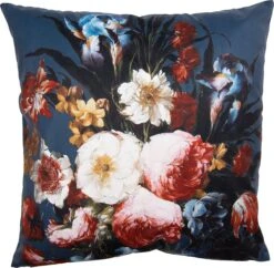 Clayre & Eef Kussenhoes 45x45 Cm Blauw Rood Polyester Bloemen Sierkussenhoes Kussen Hoes