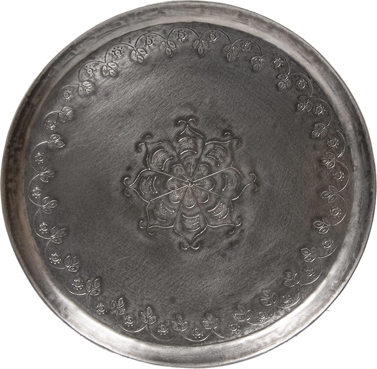 Clayre & Eef Decoratief Dienblad Ø 21x2 Cm Zilverkleurig Ijzer Rond Serveerschaal 4 Clayre & Eef Decoratief Dienblad Ø 21x2 Cm Zilverkleurig Ijzer Rond Serveerschaal - Afbeelding 2