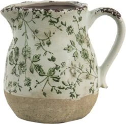 Clayre & Eef Decoratieve Schenkkan 1100 Ml Groen Wit Keramiek Bladeren Waterkan Kan -Clayre & Eef 1200x1179 1