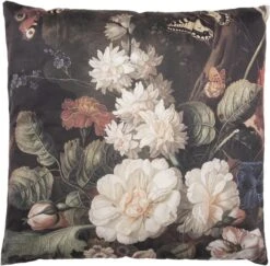 Clayre & Eef Sierkussen 45x45 Cm Zwart Wit Synthetisch Vierkant Bloemen Kussenhoes Met Kussenvulling -Clayre & Eef 1200x1182 2