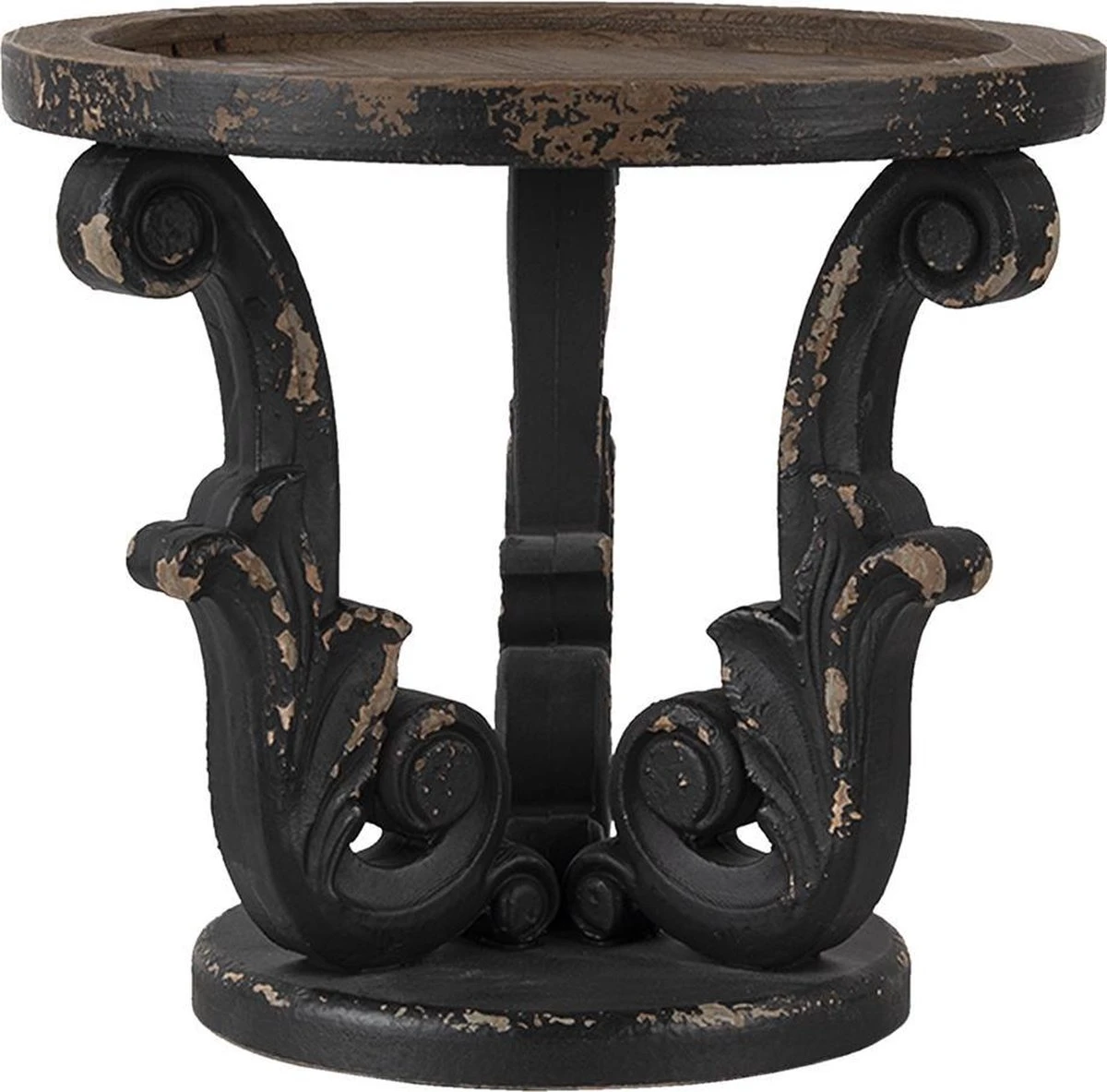 Clayre & Eef Etagère Ø 27x24 Cm Grijs Hout Rond Taartplateau Op Voet Serveerschaal 3 Clayre & Eef Etagère Ø 27x24 Cm Grijs Hout Rond Taartplateau Op Voet Serveerschaal