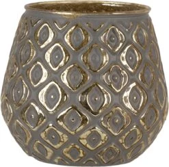 Clayre & Eef Theelichthouder Ø 11x10 Cm Grijs Glas Rond Waxinelichthouder Windlichthouder -Clayre & Eef 1200x1184 2