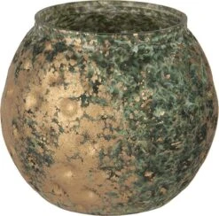 Clayre & Eef Theelichthouder Ø 11x10 Cm Groen Glas Rond Waxinelichthouder Windlichthouder