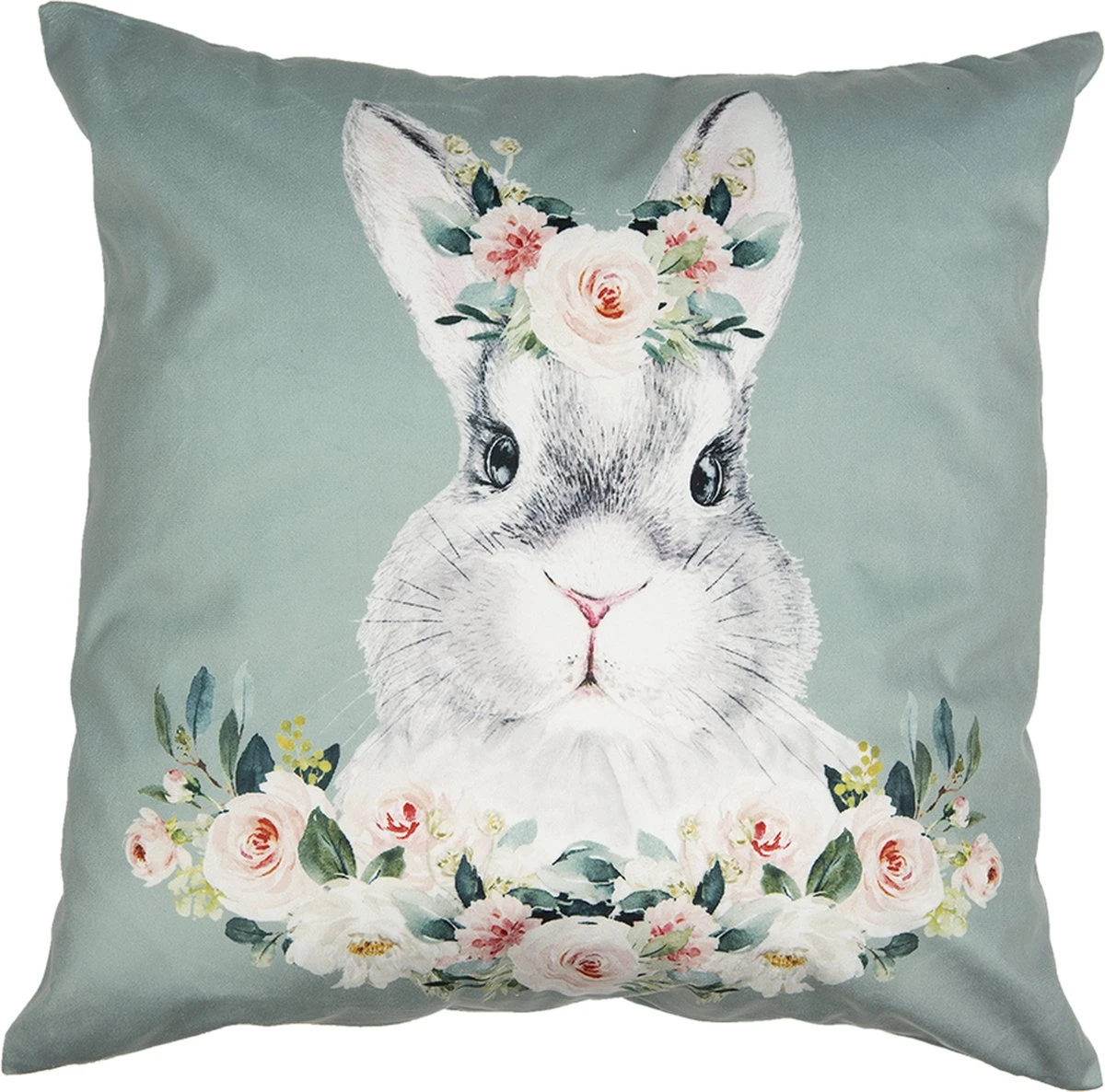 Clayre & Eef Kussenhoes 45x45 Cm Groen Wit Polyester Vierkant Konijn Sierkussenhoes Kussen 3 Clayre & Eef Kussenhoes 45x45 Cm Groen Wit Polyester Vierkant Konijn Sierkussenhoes Kussen