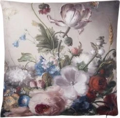 Clayre & Eef Sierkussen 45x45 Cm Beige Roze Synthetisch Vierkant Bloemen Kussenhoes Met Kussenvulling