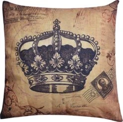 Clayre & Eef Sierkussen 43x43 Cm Bruin Zwart Synthetisch Vierkant Kroon Kussenhoes Met Kussenvulling