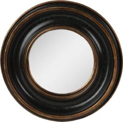 Clayre & Eef Spiegel Ø 29 Cm Bruin Kunststof Rond Bolle Spiegel Wand Spiegel Muur Spiegel