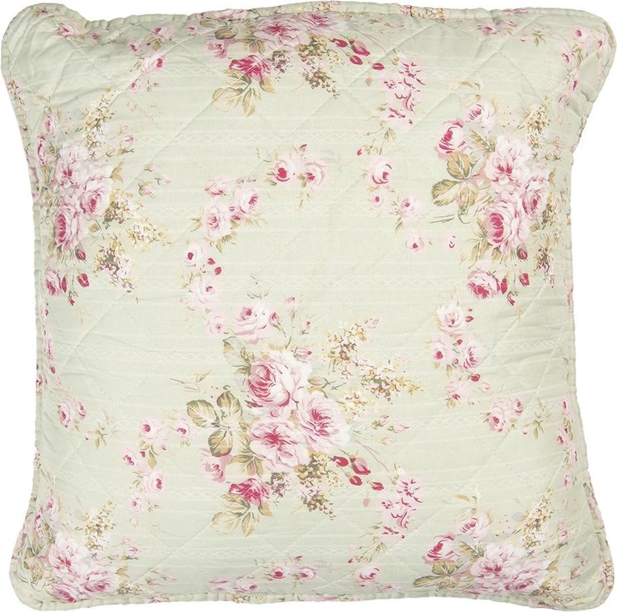 Clayre & Eef Kussenhoes 50x50 Cm Groen Roze Polyester Katoen Vierkant Bloemen Sierkussenhoes Kussen Hoes 3 Clayre & Eef Kussenhoes 50x50 Cm Groen Roze Polyester Katoen Vierkant Bloemen Sierkussenhoes Kussen Hoes