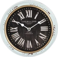 Clayre & Eef Wandklok Ø 24 Cm Wit Ijzer Glas Rond Muurklok Hangklok Keukenklok