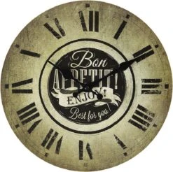 Clayre & Eef Wandklok Ø 30x3 Cm Groen MDF Rond Muurklok Hangklok Keukenklok