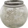 Clayre & Eef Theelichthouder Ø 10x9 Cm Wit Glas Metaal Rond Bloemen Waxinelichthouder Windlichthouder -Clayre & Eef 1200x1193 2