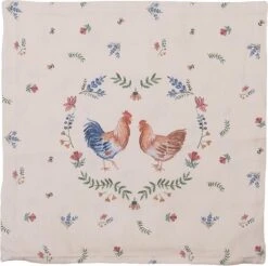 Clayre & Eef Kussenhoes 40x40 Cm Beige Blauw Katoen Vierkant Kip En Haan Sierkussenhoes Kussen Hoes -Clayre & Eef 1200x1193 5