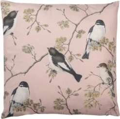 Clayre & Eef Sierkussen 45x45 Cm Roze Wit Synthetisch Vierkant Vogels Op Takken Kussenhoes Met Kussenvulling -Clayre & Eef 1200x1193 9