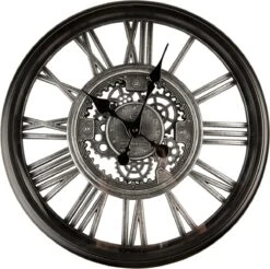 Clayre & Eef Wandklok Ø 40 Cm Zwart Kunststof Rond Muurklok Hangklok