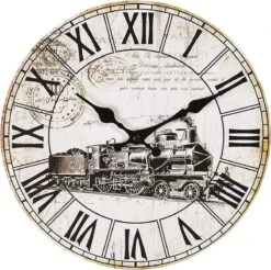 Clayre & Eef Wandklok Ø 30 Cm Beige Zwart MDF Rond Muurklok Hangklok Keukenklok