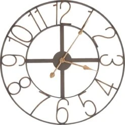 Clayre & Eef Wandklok Ø 60 Cm Bruin Ijzer Rond Muurklok Hangklok Keukenklok