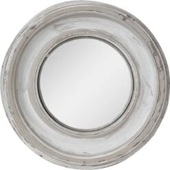 Clayre & Eef Spiegel Ø 23 Cm Wit Kunststof Rond Bolle Spiegel Wand Spiegel Muur Spiegel