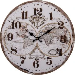 Clayre & Eef Wandklok Ø 34 Cm Wit MDF Rond Wereldkaart Muurklok Hangklok Keukenklok -Clayre & Eef 1200x1195 13