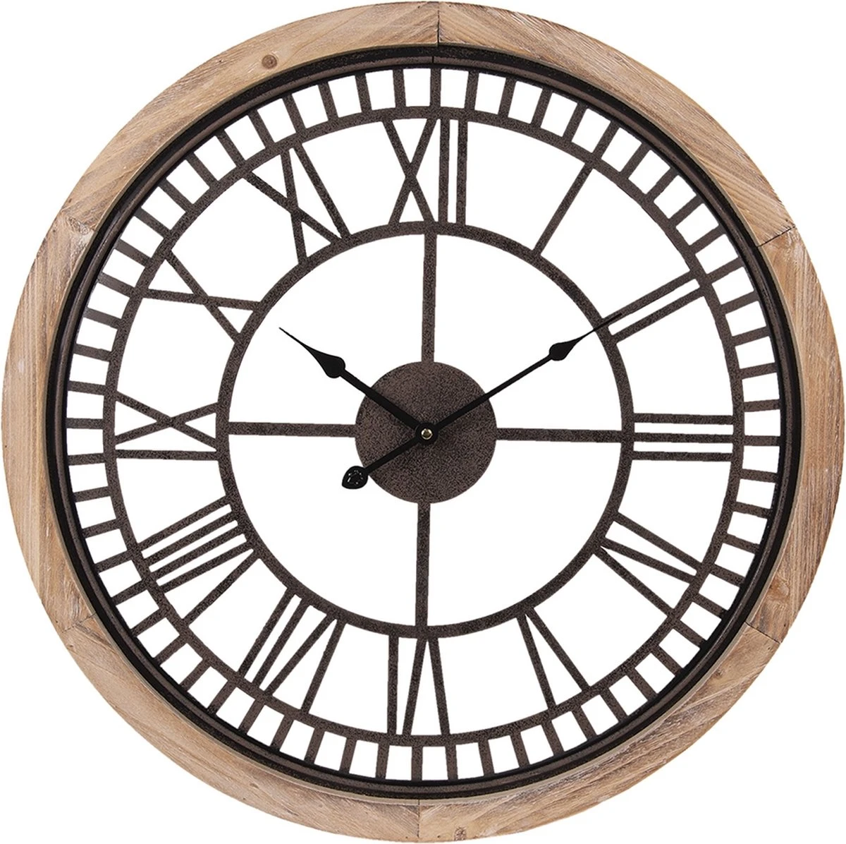 Clayre & Eef Wandklok Ø 60 Cm Bruin Hout Metaal Rond Muurklok Hangklok Keukenklok 3 Clayre & Eef Wandklok Ø 60 Cm Bruin Hout Metaal Rond Muurklok Hangklok Keukenklok