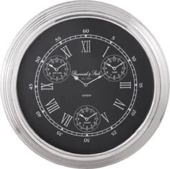 Clayre & Eef Wandklok Ø 48x7 Cm Zilverkleurig Ijzer Glas Rond Muurklok Hangklok Keukenklok