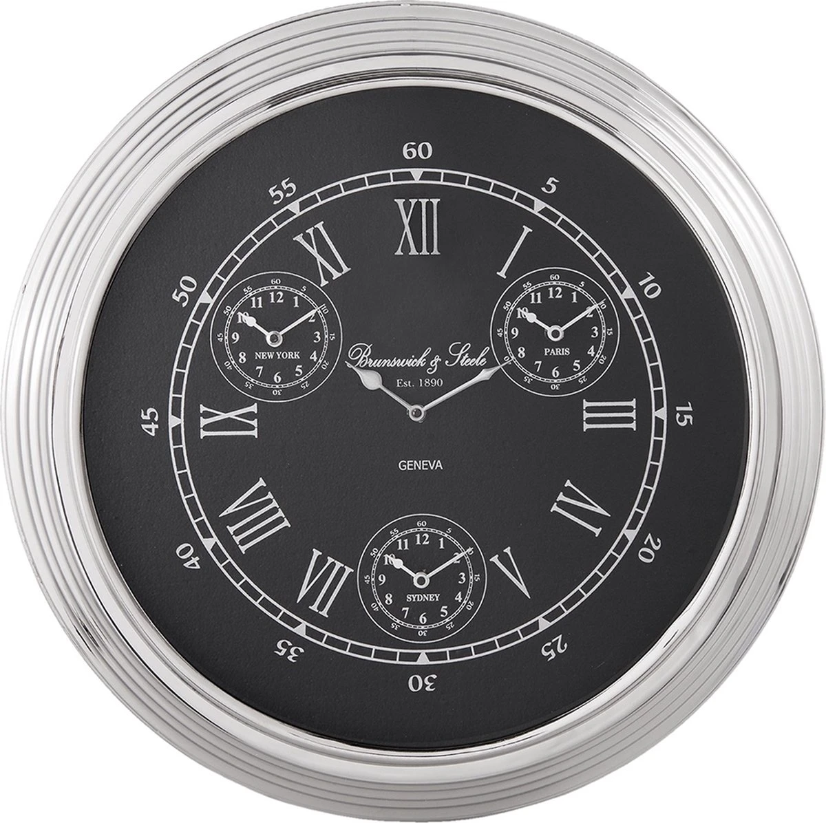 Clayre & Eef Wandklok Ø 48x7 Cm Zilverkleurig Ijzer Glas Rond Muurklok Hangklok Keukenklok 3 Clayre & Eef Wandklok Ø 48x7 Cm Zilverkleurig Ijzer Glas Rond Muurklok Hangklok Keukenklok