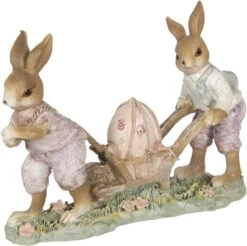 Clayre & Eef Beeld Konijn 16x5x12 Cm Bruin Roze Kunststof Woonaccessoires Pasen Paashaas -Clayre & Eef 1200x1196