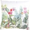 Clayre & Eef Kussenhoes 40x40 Cm Wit Groen Katoen Vierkant Jungle Botanics Sierkussenhoes Kussen Hoes