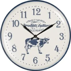 Clayre & Eef Wandklok Ø 60 Cm Blauw Wit Ijzer Rond Muurklok Hangklok Keukenklok