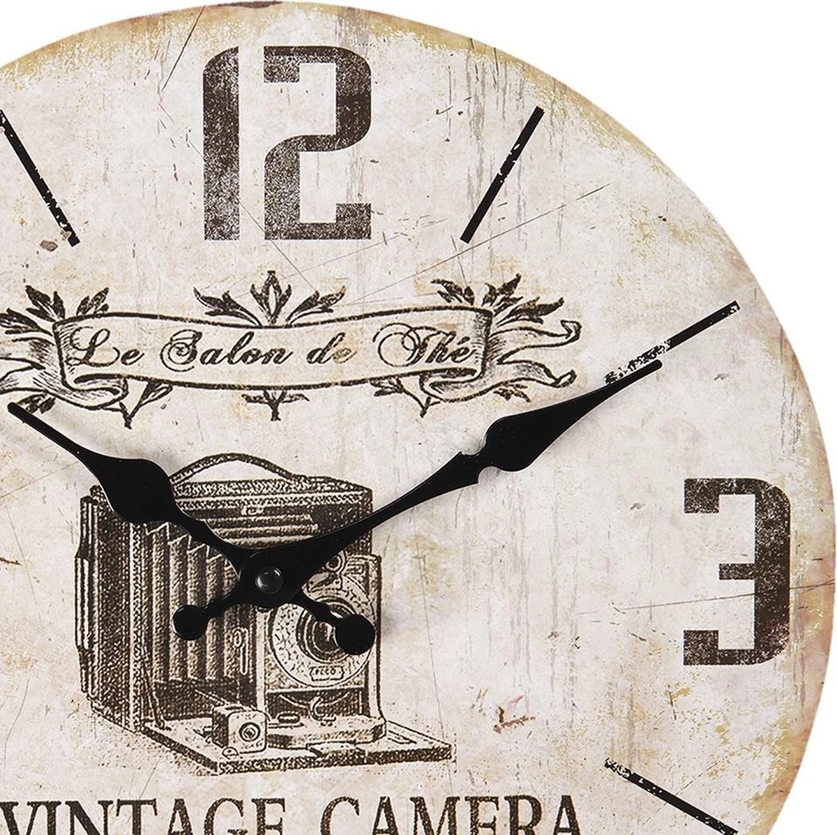 Clayre & Eef Wandklok Ø 30 Cm Beige MDF Rond Camera Vintage Camera Muurklok Hangklok Keukenklok 4 Clayre & Eef Wandklok Ø 30 Cm Beige MDF Rond Camera Vintage Camera Muurklok Hangklok Keukenklok - Afbeelding 2