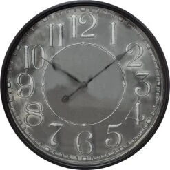 Clayre & Eef Wandklok Ø 60 Cm Grijs Ijzer Rond Muurklok Hangklok Keukenklok