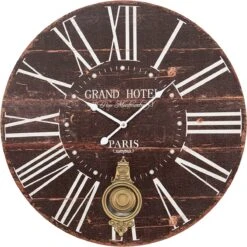 Clayre & Eef Wandklok 58x4 Cm Bruin MDF Rond Muurklok Hangklok