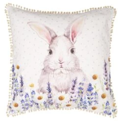 Clayre & Eef Kussenhoes 40x40 Cm Wit Paars Katoen Vierkant Lavendel Konijn Sierkussenhoes Kussen Hoes -Clayre & Eef 1200x1200 158