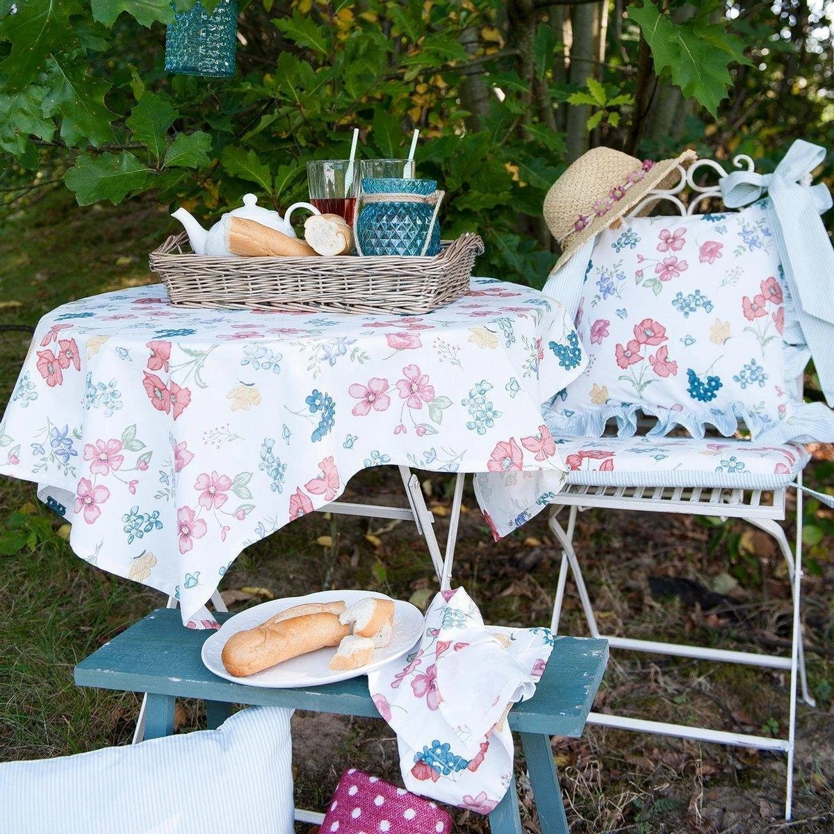 Stoelkussenhoes Met Bevestigingslinten - 100% Katoen - Veldbloemen - Bloemen Motief - 40 X 40 Cm 5 Stoelkussenhoes Met Bevestigingslinten - 100% Katoen - Veldbloemen - Bloemen Motief - 40 X 40 Cm - Afbeelding 3