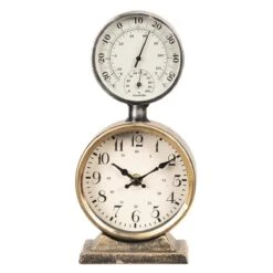 Clayre & Eef Tafelklok 13x6x27 Cm Grijs Metaal Rond Tafelklokken Binnen Staand Klokje Tafelklokje -Clayre & Eef 1200x1200 196