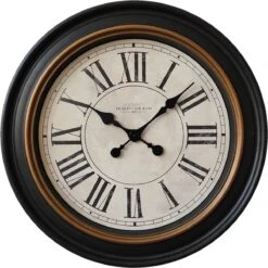 Clayre & Eef Wandklok Ø 76 Cm Zwart Beige Kunststof Rond Muurklok Hangklok Keukenklok