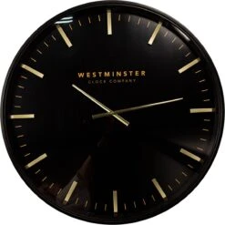 Clayre & Eef Wandklok Ø 76 Cm Zwart Kunststof Rond Westminster Muurklok Hangklok Keukenklok