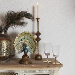 Clayre & Eef Beeld Pauw 22x12x30 Cm Blauw Goud Kunststof Woonaccessoires Beeld Decoratie Decoratieve Accessoires -Clayre & Eef 1200x1200 24